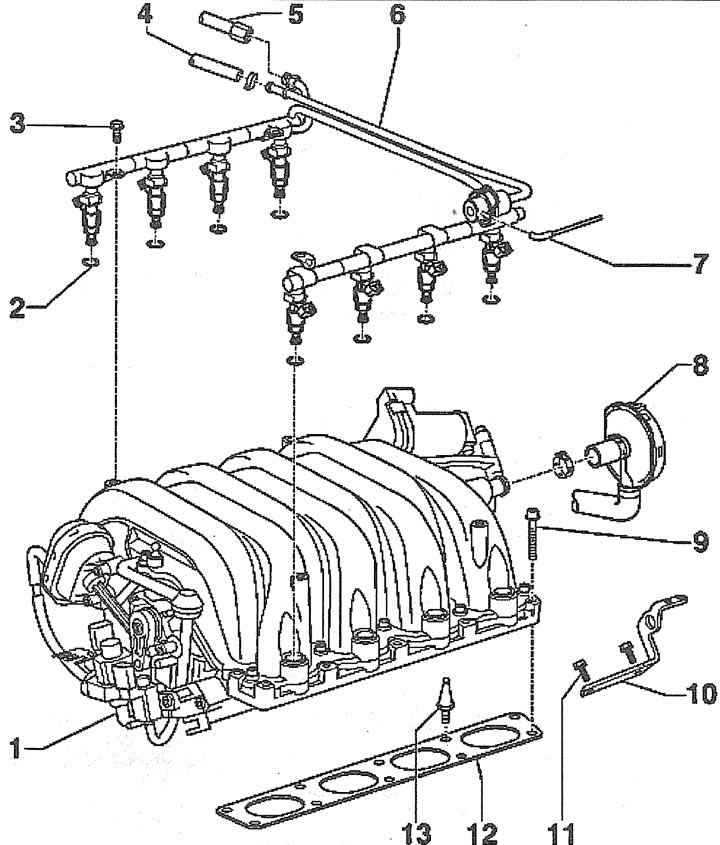 Впускной коллектор и связанные с ним компоненты (Ауди А6 С5 Allroad ...