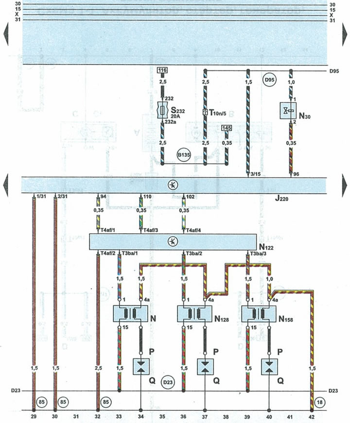 Схема 1-3. Блок управления двигателем, катушки зажигания, выходной ...