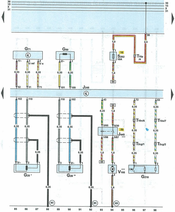 Схема 3-7. Блок управления двигателем, датчик тахометра, датчик во ...