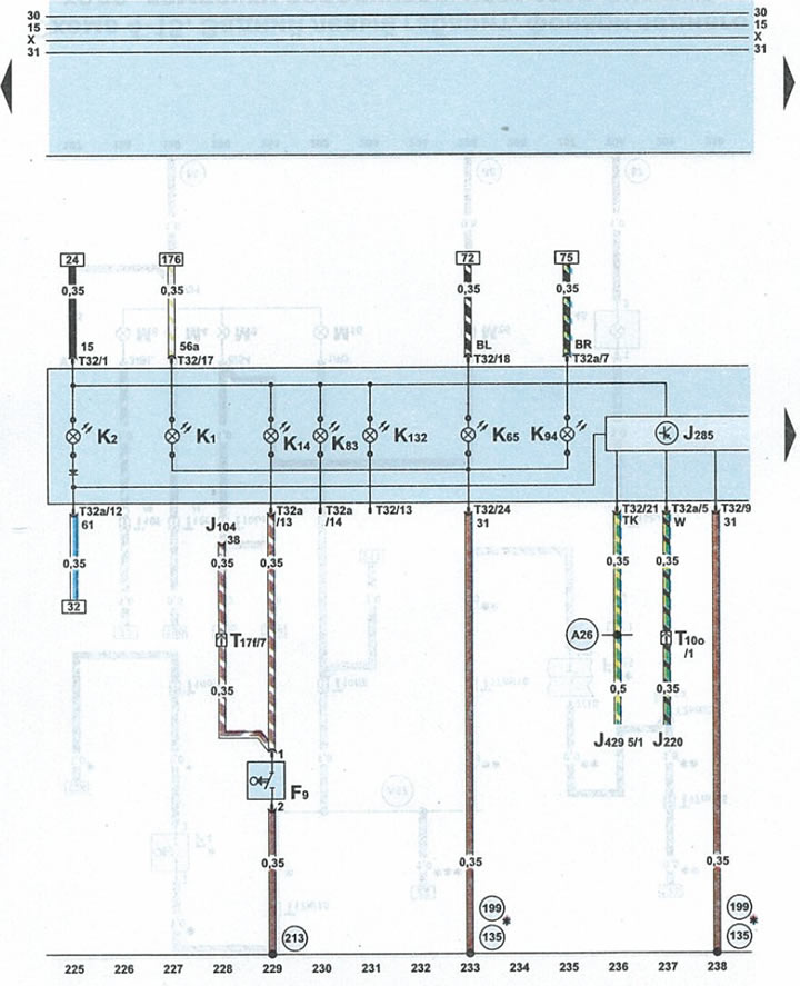 Схема 4-17. Щиток приборов, сигнальные лампочки (Ауди А6 С5 Allroad ...