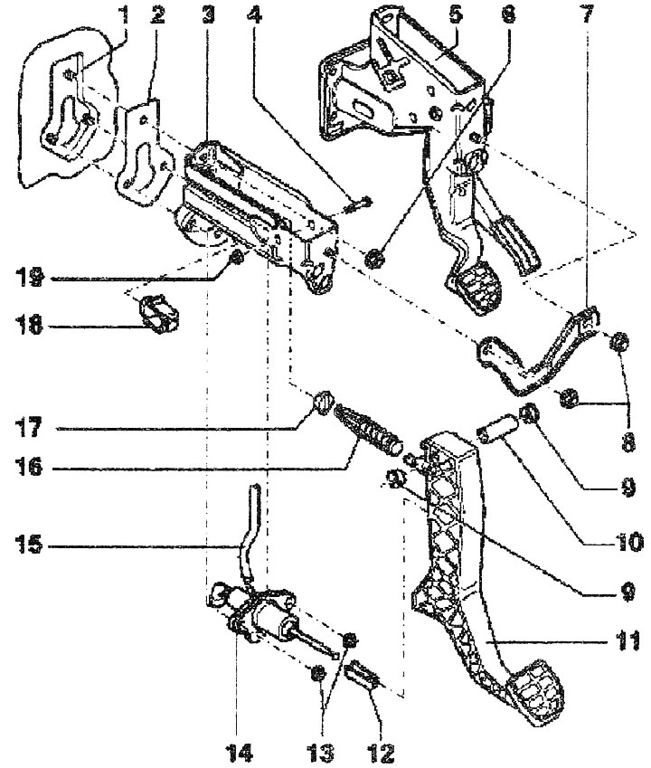 Педальный узел сцепления — описание конструкции (Ауди А2, 1999-2005 .
