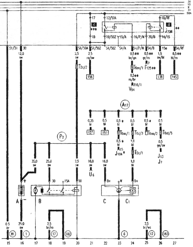 Car wiring diagrams Audi 100 C4 (1990-1994, petrol) [Electrical equipment]
