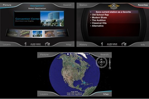 Интерфейс Google Earth через призму навигационной системы Audi MMI.