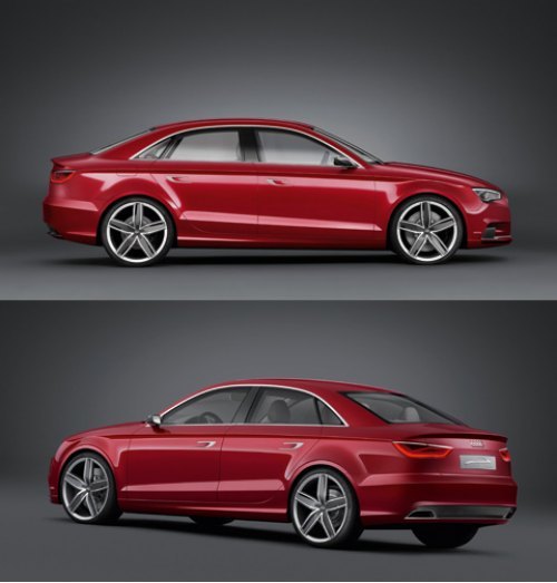 Габаритные размеры концептуального седана Audi A3 — 4,44 м в длину, 1,84 м в ширину и всего 1,39 м…