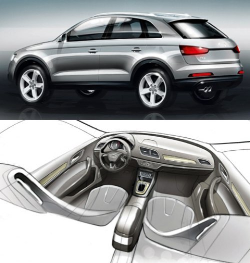 Габаритные размеры кроссовера Audi Q3: 4357 мм в длину, 1583 в ширину и 1818 в высоту. По скетчам…