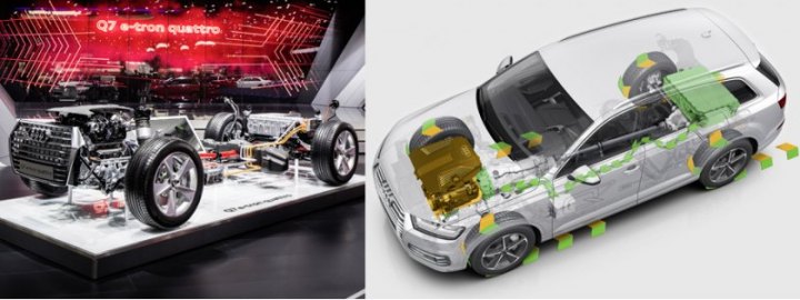 Тяговая батарея в гибридном Audi Q7 расположена под полом багажника, силовая электроника — в ногах…