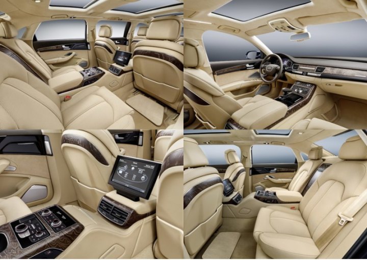 В отличие от Пульмана, все кресла в Audi развернуты по ходу движения. Все отделаны тончайшей кожей…