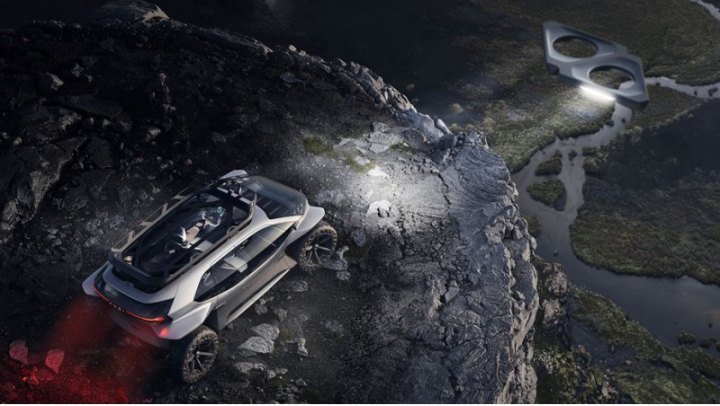 Вишенка на торте — пять «треугольных» беспилотников Audi Light Pathfinders, приземляющихся на…