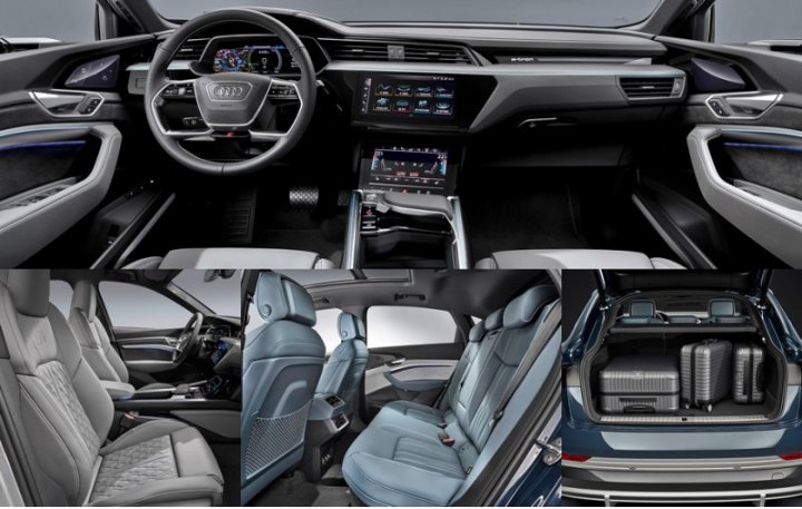 Интерьер тоже повторяет e-tron. Audi утверждает, что пространство для ног задних пассажиров в…