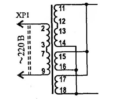Рис. 2.132-в. Схема включения трансформатора типа ТПП 281-127/220-50