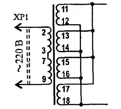 Рис. 2.132-г. Схема включения трансформатора типа ТПП 282-127/220-50