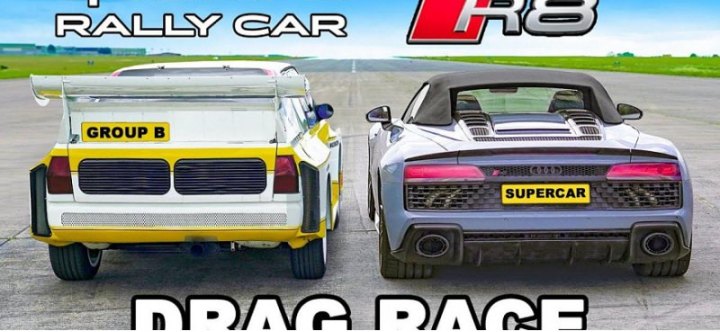 В этой драг-гонке Audi R8 V10 пытается объехать раллийный Audi Quattro