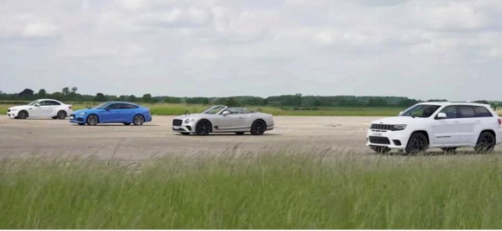 Кто окажется быстрее - Audi RS5, BMW M2, Bentley Continental GT или Jeep Trackhawk?