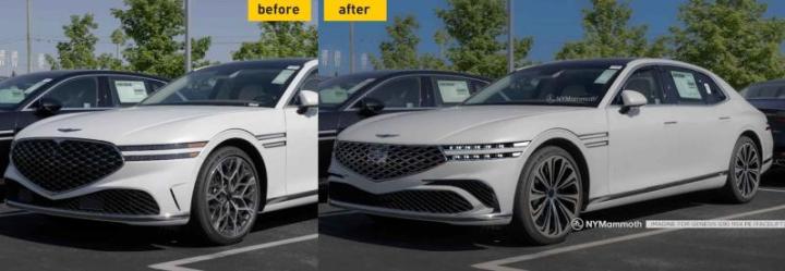 Слева – дорестайлинговый седан Genesis G90, справа – рендер обновленного G90