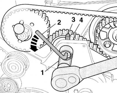 1. Ослабьте гайку крепления натяжного ролика с помощью накидного ключа или головки, например,…