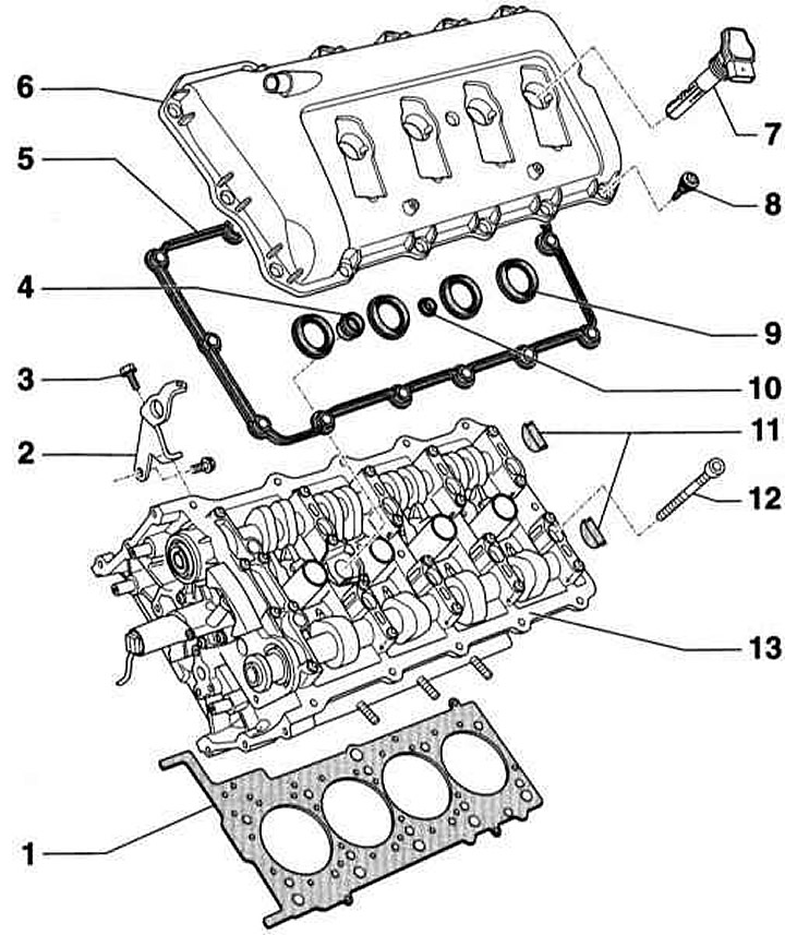 Цилиндрова глава (дясната е показана). Бензинов двигател 4.2 л VVK