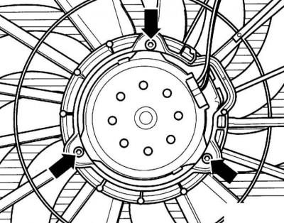 8. Disconnect the fan motor from the casing (arrows in the illustration).