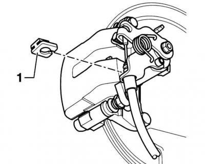 3. Отпустите рычаг стояночного тормоза. Выньте на держателе стопорную шайбу (1) троса привода…
