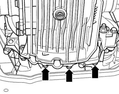 16. Zategnite 3 vijka za pričvršćivanje motora i mjenjača odozdo do zakretnog momenta od 45 Nm.