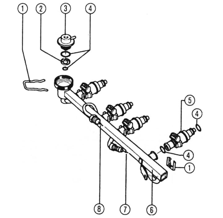 Razvodnik goriva u ALZ motoru: 1 - opružna stezaljka, 2 - mrežica, 3 - regulator pritiska dovoda…