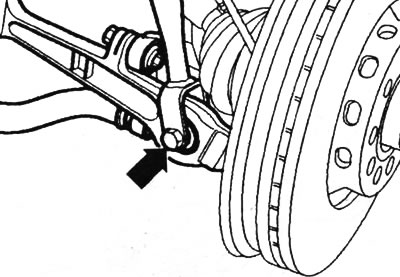 Odvijte podupirač amortizera i potpornu ruku ovjesa (strelica) i objesite kućište ležaja kotača u…