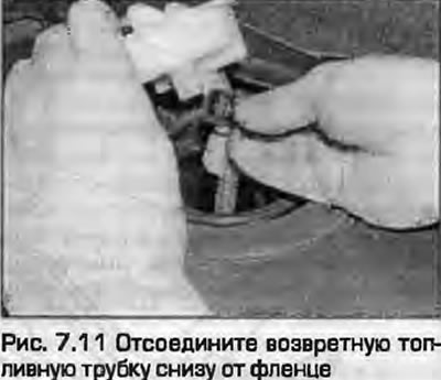 11. Сцягніце абалонку, адлучыце зваротную паліўную трубку знізу ад фланца (мал. 7.11).