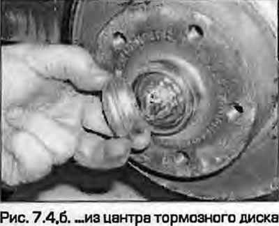 4. Pomoću čekića i velikog ravnog odvijača pažljivo uklonite kapicu matice glavčine (Sl. 7.4). Ako…