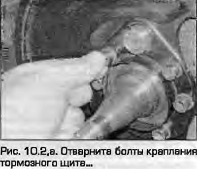 2. Odvijte pričvrsne vijke štitnika kočnice. uklonite ga zajedno s osovinom (crtež. 10.2, a, 6).