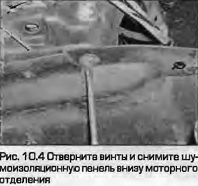 4. Otpustite vijke i uklonite ploču za zvučnu izolaciju na dnu odjeljka motora (Sl. 10.4).