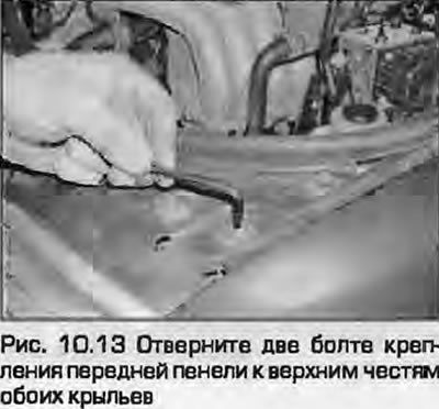 13. Uklonite dva vijka koji pričvršćuju prednju ploču na gornje dijelove oba krila (crtež. 10.13).