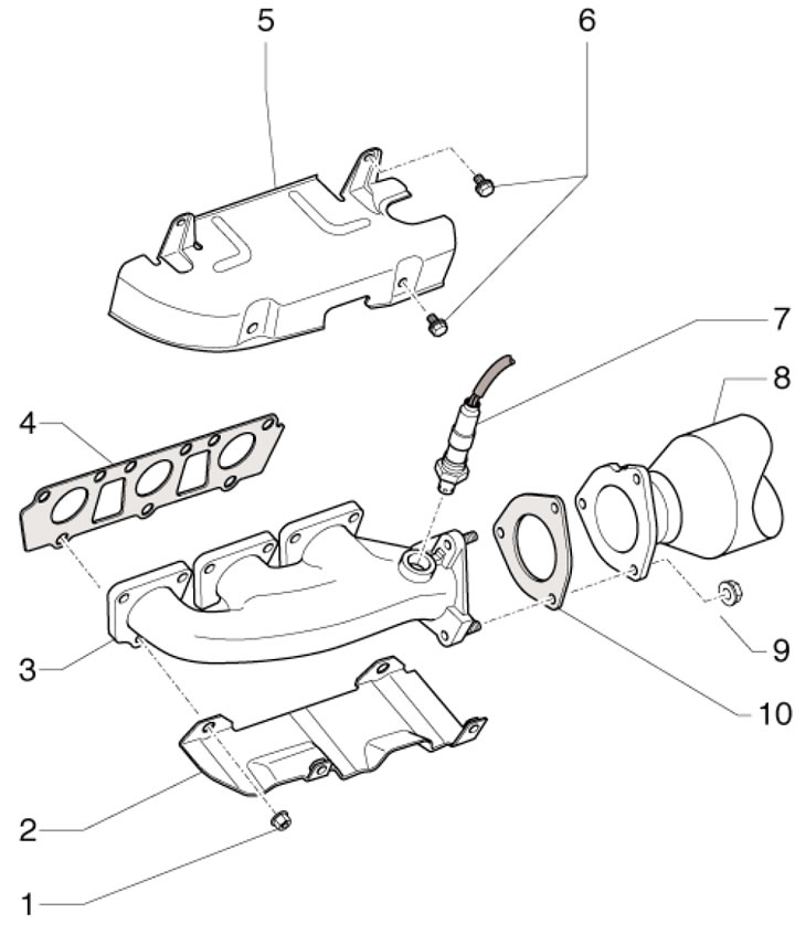 16.1. Exhaust manifold installation details 1. Nut, 25 Nm, subject to replacement; 2. Heat shield…