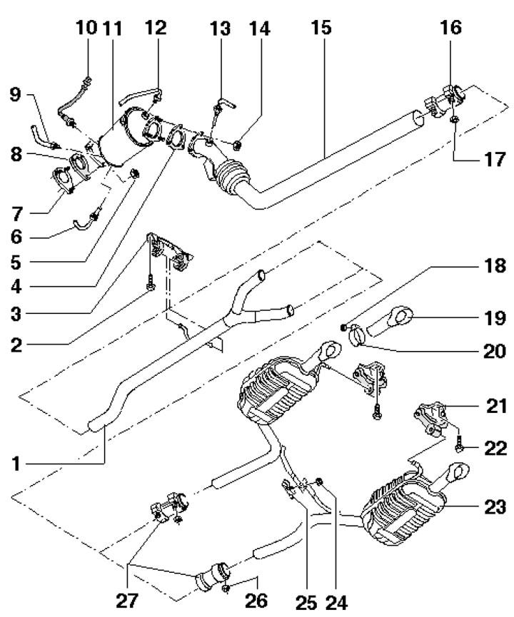 17:30. Szczegóły instalacji układu wydechowego 1. Przekrój Y; 2. Śruba, 25 Nm; 3. Wsparcie; 4, 8.…