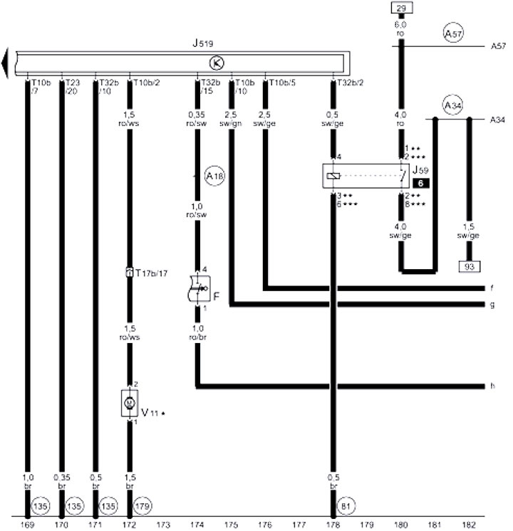 19-13 D/W brake lights, X-contact overflow relay, headlight washer pump