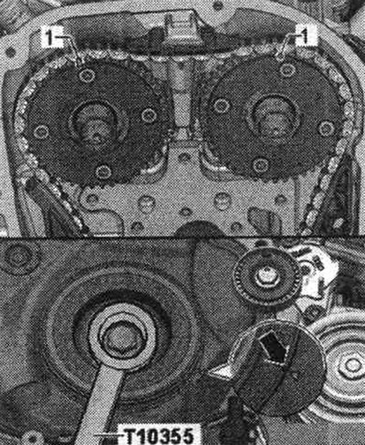 Turn the vibration damper with counter-support «T10355» to the «TDC» position «arrow». The notch on…