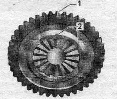 Apply mark «2» to tooth of sprocket «1» using a permanent marker.