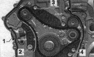 Install chain tensioner «1» using thread locking compound.
