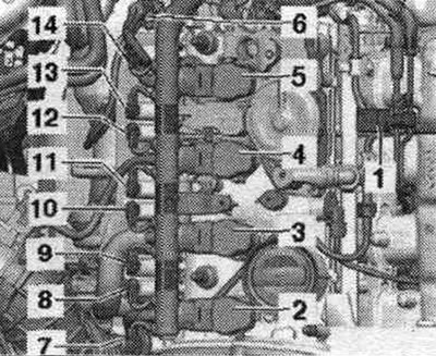 1. Сензор за ниско налягане на горивото «G410»; 2. Бобина 1 с изходен каскад «N70»; 3. Бобина 2 с…