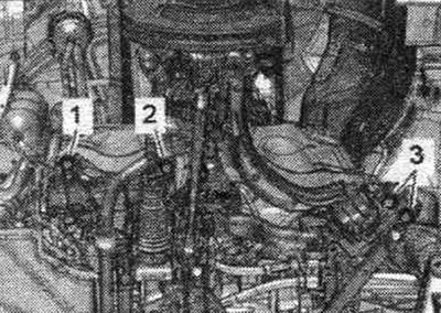 Адкруціць левы ніт «2» падрамніка. Левыя балты «1» і «3» і ўсе правыя балты подрамника не…