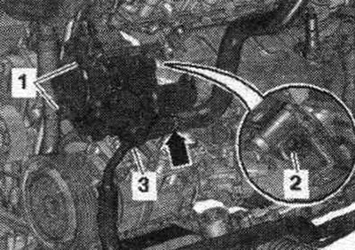 Вывярнуць балты «1» і «2», пакласці ў баку крыльчатую помпу. На малюнку паказаны мант. становішча…