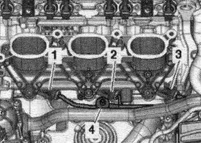 1. Форсунка цил. 1 «N30». 2. Форсунка цил. 2 «N31». 3. Форсунка цил. 3 «N32». 4. Датчик детонації 1…