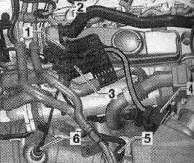1. Электр. разъем лямбда-зонда «G39» с отопителем лямбда-зонда «Z19». 2. Датчик температуры топлива…