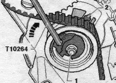 Now carefully rotate the tension roller eccentric using the T10264 angle screwdriver in the…
