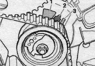 The tension roller pointer «2» should be located in the middle between the tongues «1» and «3» of…