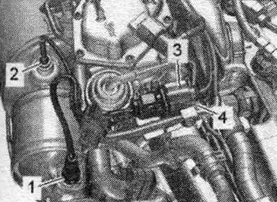 1. Лямбда-зонд «G39». 2. Датчык 3 тэмпературы ОГ «G495». 3. Электрычнае штэкернае злучэнне…