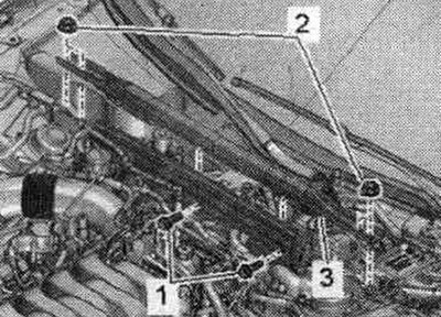 Адкруціць ніты «1» і гайкі «2» і зняць расцяжку «3».