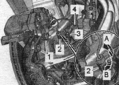 Адлучыць штэкерны раз'ём «2» ад кранштэйна, для гэтага пацягнуць фіксатар назад «стрэлка А» і…