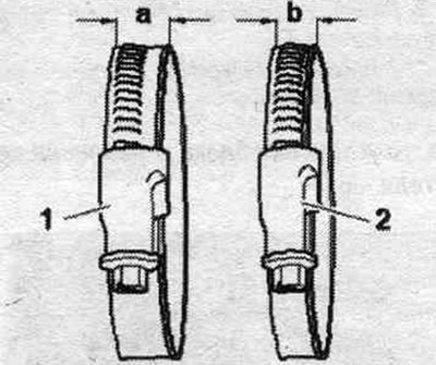 1. Ширина стезаљке црева «a» = 13 mm: 5,5 Nm. 2. Ширина стезаљке црева «b» = 9 mm: 3,4 Nm.