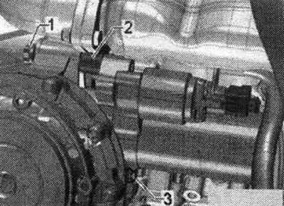 Unscrew bolt «3» of the starter from the engine side. Disconnect the starter from the gearbox and…