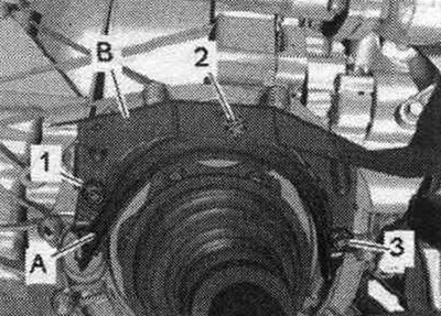 Выкруціць балты «1, 2, 3» і зняць цеплаахоўны шчыток «А» правага прываднага вала. «Поз. У» не…