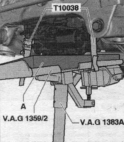 Инсталирайте накланящ се механизъм с универсална дръжка «VAG 1359/2» и съответна гумена постелка…